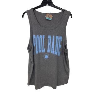 Upcycled Hand Printed Mens XL Pool Babe PolyCotton Tank Top T Shirt